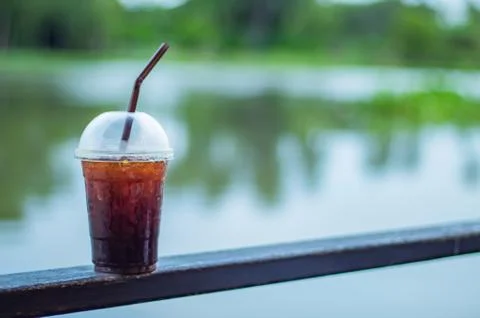 The Black coffee cool Blur background river. Stock Photos