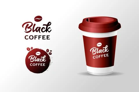 Black Coffee creative logo concept with 3d coffee cup Stock Illustration