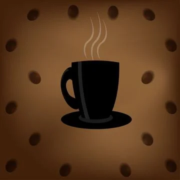 Black coffee cup and coffee beans on a dark blurred brown background. Vector  Stockillustratie