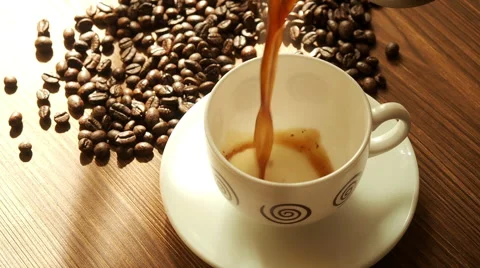 Black coffee in the cup background coffee beans Stock Footage 62708858