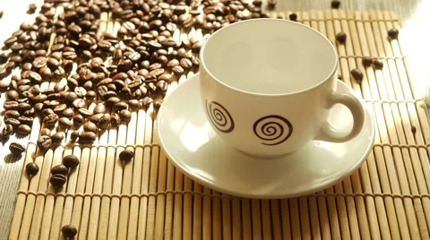 Black coffee in the cup background coffee beans Stock Footage 62708980