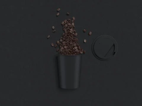 Black coffee cup with beans inside. 3d rendering 库存插图