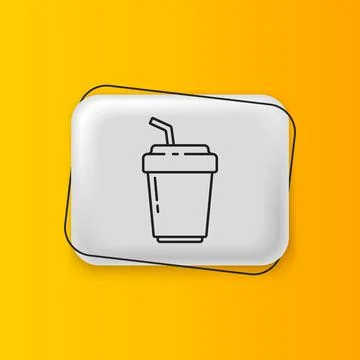 Black Coffee cup to go icon isolated on yellow background. Silver rectangle.. イラスト素材