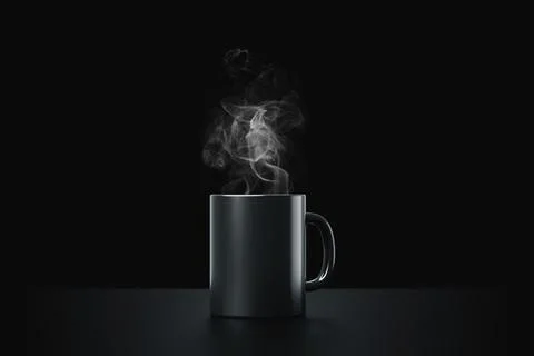 Black coffee cup or empty mug for drink on dark smoke background Stock Illustration