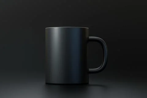Black coffee cup or empty mug for drink on dusky dark background with blank.. Stock Photos