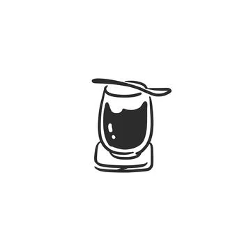 Black Coffee Cup with Spoon Vector, Hand Drawn Cafe Drink Icon, Minimal Stock Illustration