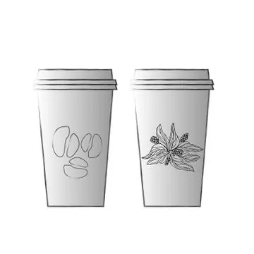 Black coffee cups on white background. Paper coffee cup mockup. Stock Illustration
