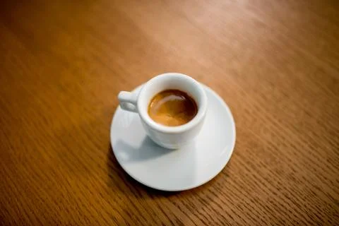 Black coffee espresso cup table cafe restaurant coffee house top Stock-Fotos