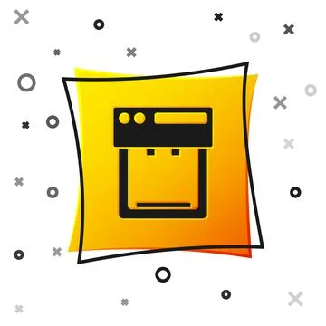 Black Coffee machine icon isolated on white background. Yellow square button Stock Illustration