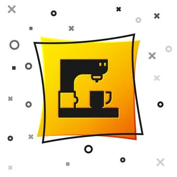 Black Coffee machine icon isolated on white background. Yellow square button Stock Illustration