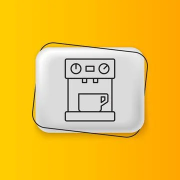 Black Coffee machine icon isolated on yellow background. Silver rectangle b.. Stock Illustration