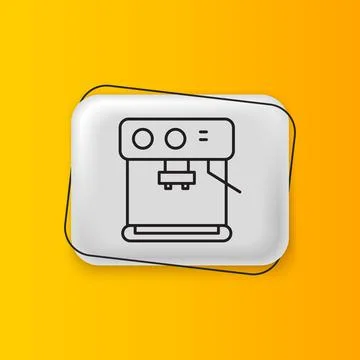 Black Coffee machine icon isolated on yellow background. Silver rectangle b.. Illustrazione stock