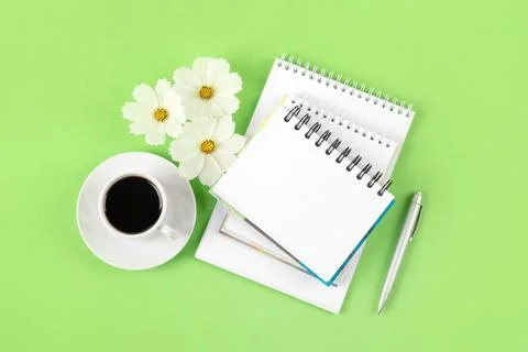 Black coffee with opened blank notepad Stock Photos