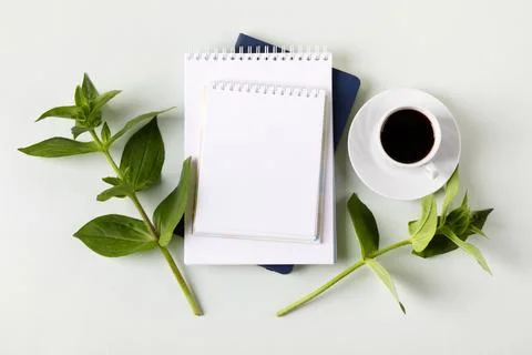 Black coffee with opened blank notepad Stock Photos