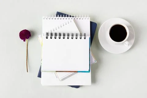 Black coffee with opened blank notepad Stock Photos
