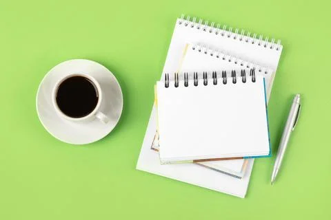 Black coffee with opened blank notepad Stock Photos
