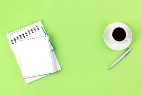 Black coffee with opened blank notepad Stock Photos