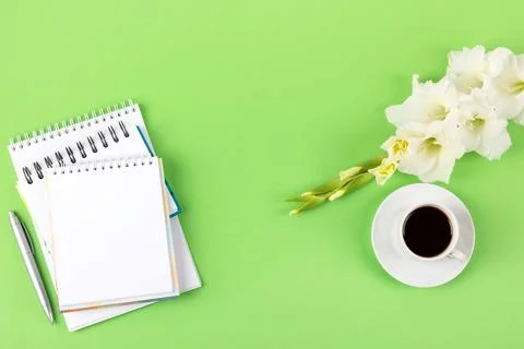Black coffee with opened blank notepad Stock Photos