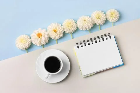 Black coffee with opened blank notepad Stock Photos