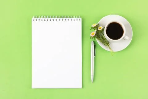 Black coffee with opened blank notepad Stock Photos