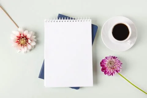 Black coffee with opened blank notepad Stock Photos