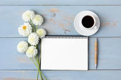 Black coffee with opened blank notepad Stock Photos