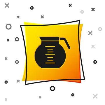Black Coffee pot icon isolated on white background. Yellow square button. Vector Illustrazione stock