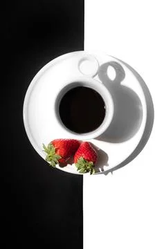 Black Coffee in a White Ceramic Cup on a Monochrome Background Stock Photos