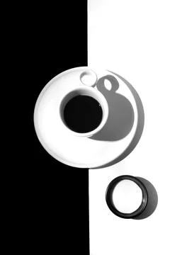 Black Coffee in a White Ceramic Cup on a Monochrome Background Stock Photos