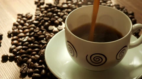 Black coffee in a white cup background coffee beans Stock Footage 61645834