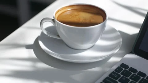 Black Coffee in a White Mug Stock Footage 265987716