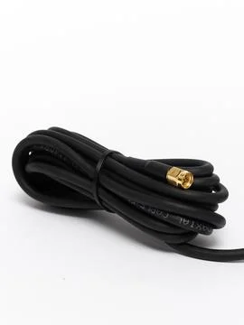 Black coiled antenna cable close up Stock Photos