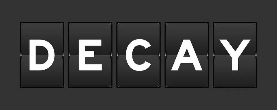Black color analog flip board with word decay on gray background Illustrazione stock