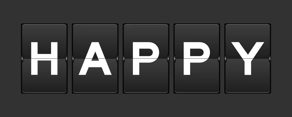 Black color analog flip board with word happy on gray background Illustrazione stock