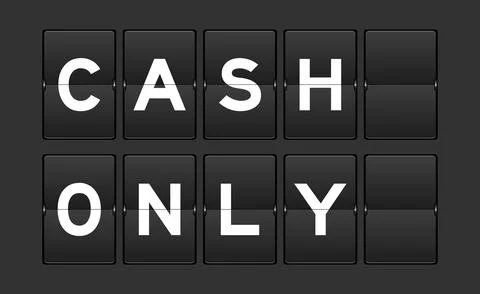 Black color analog flip board with word cash only on gray background Stock Illustration