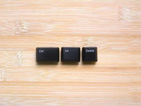 Black color Ctrl Alt Delete keys of computer keyboard Stock Photos