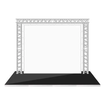 Black color flat style low stage with banner on metal truss. Stock Illustration