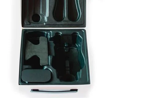 Black color plastic box packaging isolated on white Stock-Fotos