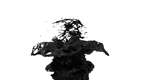 Black color splash in slow motion - isolated on white, alpha included (FULL HD) Video stock 89940103