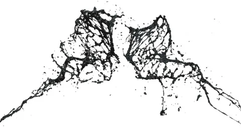 Black color splashes collide in slow motion, alpha channel included (FULL HD) Video stock 36565094