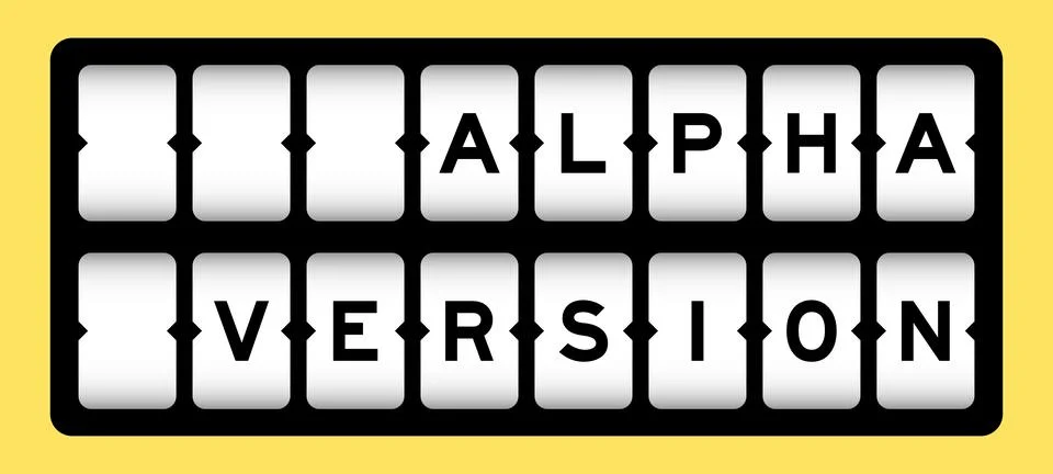 Black color in word alpha version on slot banner with yellow color background Stock Illustration