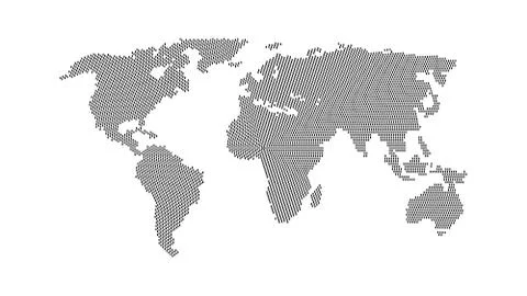 Black color world map isolated on white background. Abstract flat template with Illustrazione stock