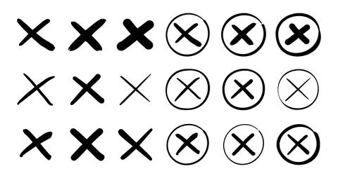 Black color wrong mark symbol set. Cross wrong mark icon. Illustrazione stock