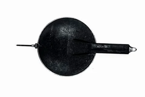Black colored pendulum isolated on white used in big wall clocks. 스톡 사진