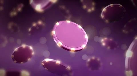 Black colored plastic chip mockup no gravity, purple blur background Illustrazione stock