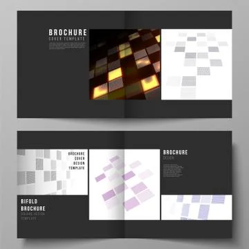 The black colored vector of editable layout of two covers templates for squar Stock Illustration
