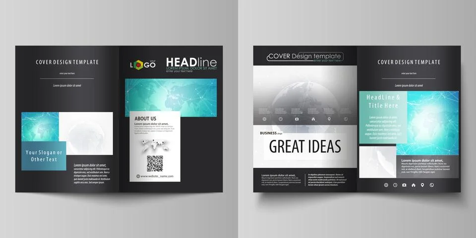 The black colored vector illustration of editable layout of two A4 format covers Stock Illustration