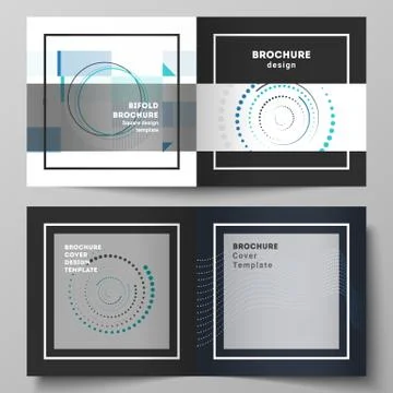 The black colored vector layout of two covers templates with simple geometric Stock Illustration
