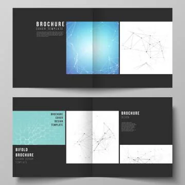 Black colored vector layout of two covers templates for square design bifold Stock Illustration