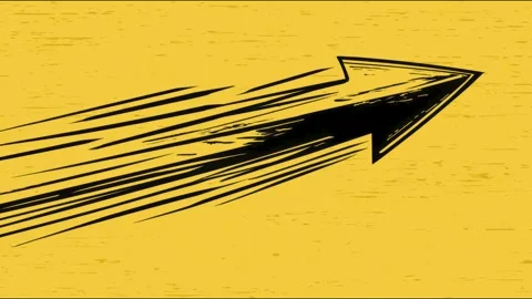 Black comic arrow streaking across yellow textured background seamless loop.. 库存影片 339791576